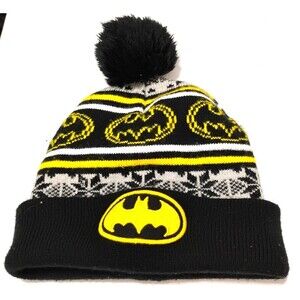 Batman Beanie Hat Black Yellow Pom Knit Cuffed Unisex DC Comics Logo Patch